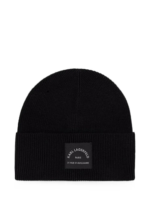 Karl Lagerfeld logo-patch ribbed beanie hat - Black