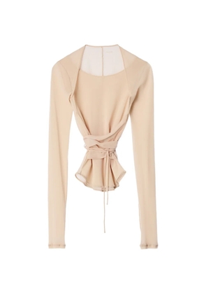 LEMAIRE ballerina Wrap top in mesh jersey - Neutrals