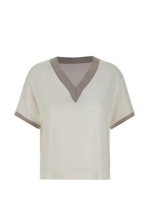 Gran Sasso micro-ribbed V-neck sweater - Neutrals