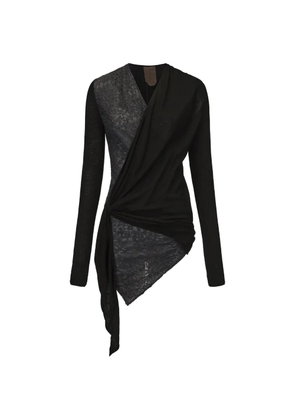 ELYWOOD wrap-style asymmetric-hem long-sleeved blouse - Black