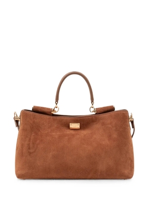 Dolce & Gabbana Vittoria suede-finish logo-plaque shoulder bag - Brown