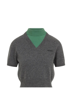Miu Miu layered-effect V-neck T-shirt - Grey