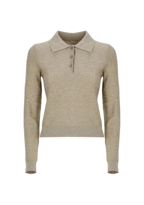 EMME Emmabate sequin-embellished Lurex-detail polo top - Brown
