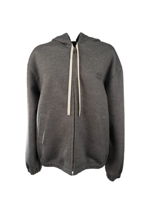 Miu Miu logo-patch drawstring hoodie - Grey