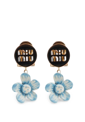 Miu Miu flower-pendant logo-plaque earrings - Gold