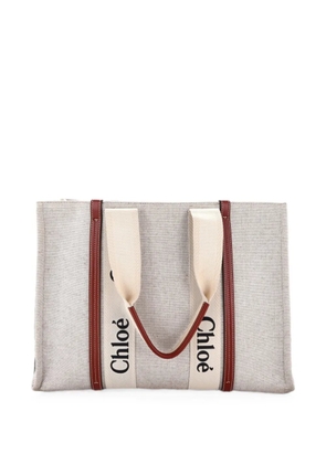 Chloé Pre-Owned Woody Canvas with Leather Large tote bag - Neutrals