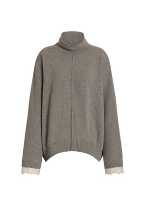 Alberta Ferretti lace-trimmed high-neck sweater - Grey