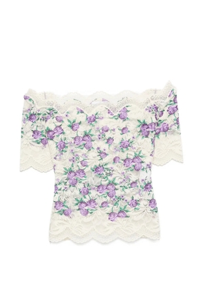 Rabanne embroidered lace-trim top - Neutrals