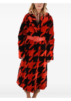 Drome belted houndstooth shearling coat - Red