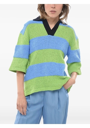 Sunnei striped polo-collar top - Green