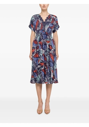 NISSA lace-detail viscose midi dress - Blue