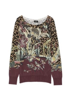 ETRO leopard-print floral-pattern sweater - Brown