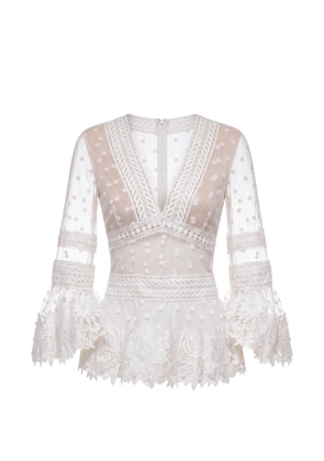 Gemy Maalouf floral-embroidered tulle blouse - White