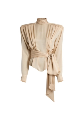Balmain silk chiffon blouse with padded-shoulders and tie - Neutrals