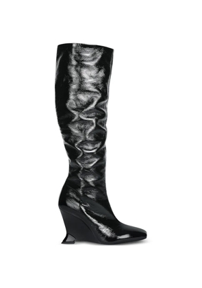 Balmain wedge boots in crinkled patent leather - Black