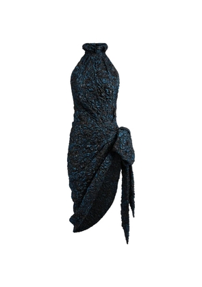 Balmain draped dress in cloqué-jacquard - Blue
