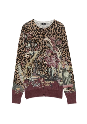 ETRO leopard-print floral-intarsia cardigan - Brown