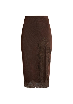 Balmain knit midi skirt with lace - Brown