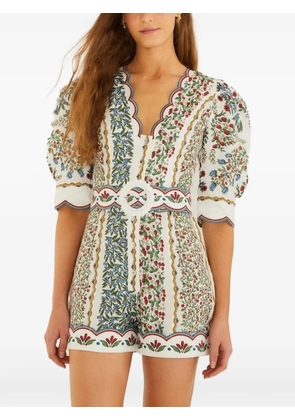 FARM Rio Fruit Beauty floral-print scalloped-trim playsuit - White