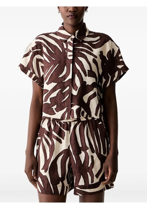 Benetton leaf-print short-sleeve shirt - Brown