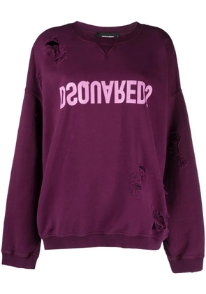 DSQUARED2 ripped detailing logo-print hoodie - Purple
