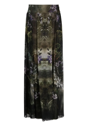 Alberta Ferretti Flower Bomb-print silk skirt - Green