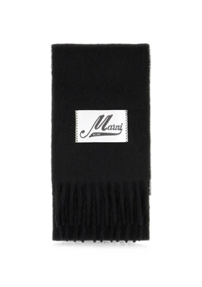 Marni fringed logo-patch scarf - Black