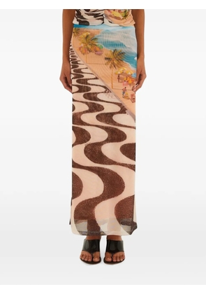 FARM Rio Copacabana graphic-print mesh maxi skirt - Neutrals