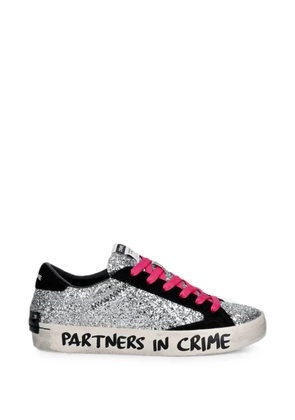Crime London glitter-embellished slogan-print sneakers - Silver
