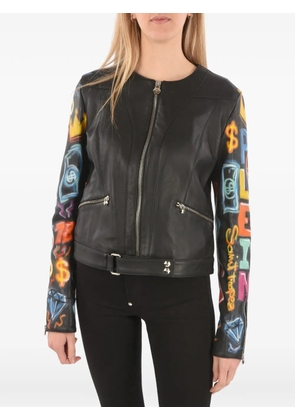 Philipp Plein graffiti-printed leather jacket - Black