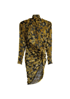 Balmain draped velvet-jacquard dress - Yellow