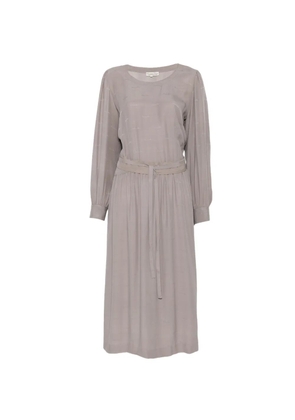 Hermès Pre-Owned 1970s logo-print belted silk midi dress - Grey