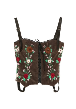 Dolce & Gabbana Pre-Owned 2000s floral-embroidered lace-up corset top - Brown