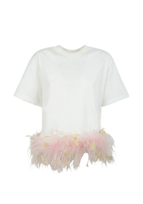 DES PHEMMES feather-trim oversized T-shirt - White