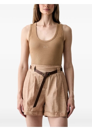 Karl Lagerfeld ribbed-knit logo-embroidered top - Neutrals