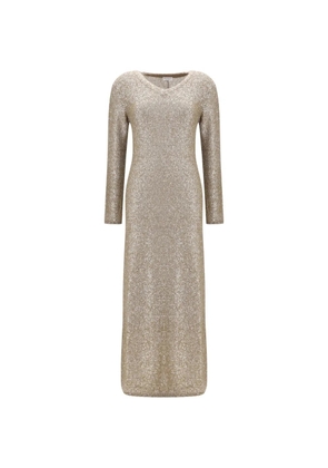 Brunello Cucinelli sequin-embellished V-neck midi dress - Gold