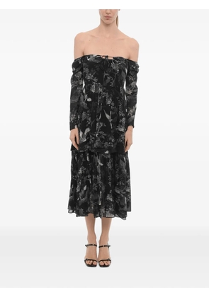 AllSaints Devyn Peggy off-the-shoulder floral-print midi dress - Black