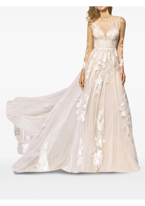 PRONOVIAS PARTY EDIT Liberty floral-appliqué maxi dress - Neutrals