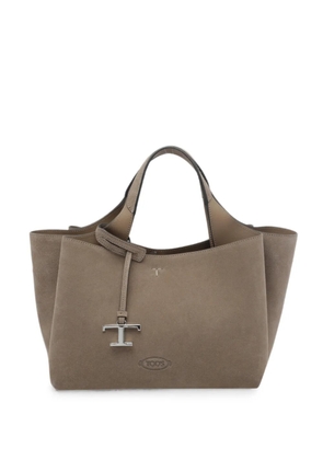 Tod's T-logo suede tote bag - Neutrals