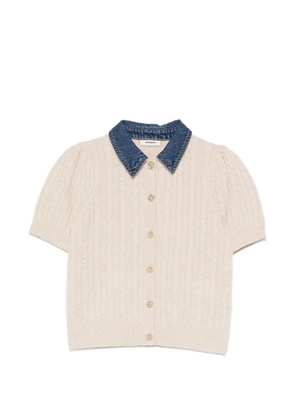SANDRO cable-knit denim-collar cardigan - Neutrals
