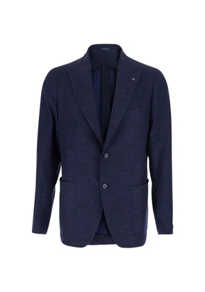 Tagliatore peak-lapel logo-pin blazer - Blue