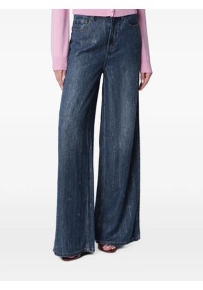 Self-Portrait rhinestone-embellished bow-print jeans - Blue