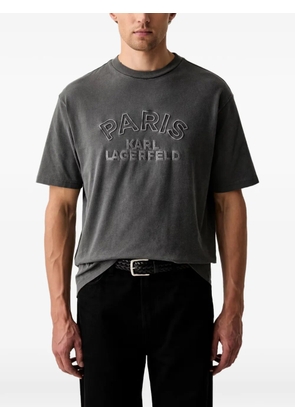 Karl Lagerfeld logo-embroidered acid-wash T-shirt - Grey