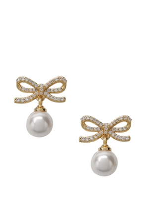 Self-Portrait bow faux-pearl earrings - Gold