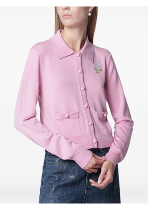 Self-Portrait flower-embroidered knit cardigan - Pink