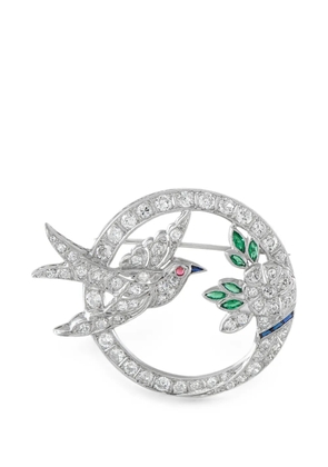 LB Exclusive diamond and emerald bird brooch - Silver