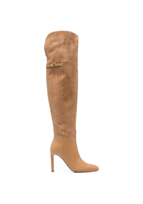 Elisabetta Franchi logo-plaque over-the-knee boots - Neutrals