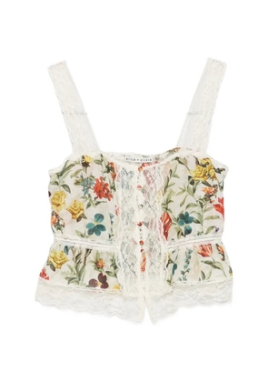 alice + olivia floral-print lace-trim blouse - Neutrals