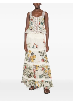 alice + olivia floral-print lace-trim top - Neutrals