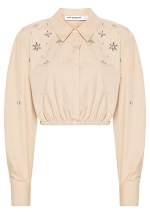 Self-Portrait crystal-embellished cropped shirt - Brown